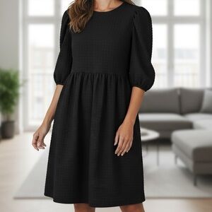 👛 (ANY 2/$50) MABLE Unlined Pull On Waffle Texture Puffy Sleeve Dress
